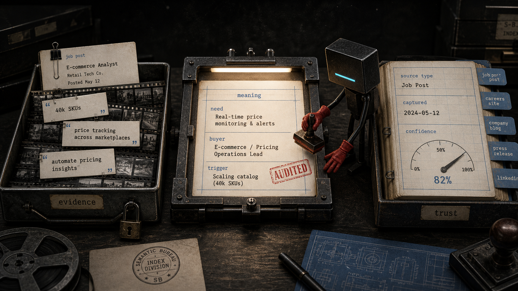 Evidence, meaning, and trust separated on an index clerk archive desk