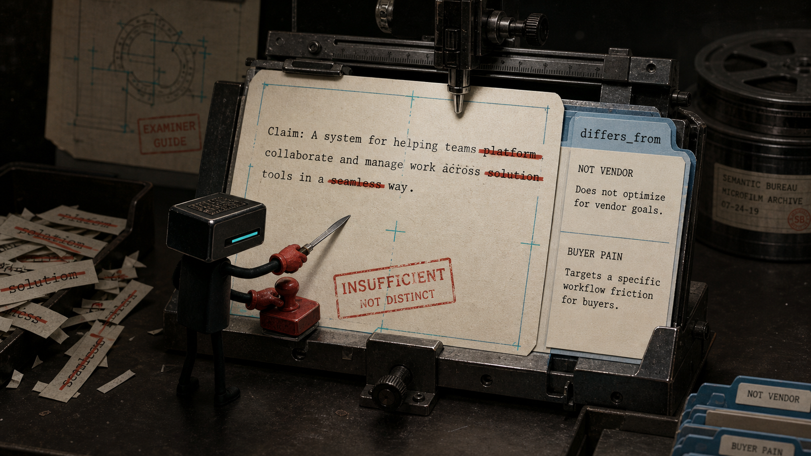 An index clerk mascot removes generic words and inserts contrastive semantic fields